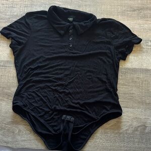 wild fable Black Ribbed Polo Short Sleeve Bodysuit